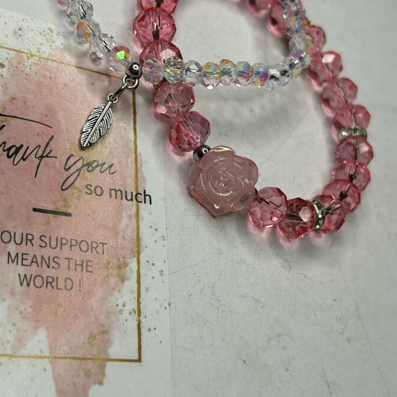 Pink Crystal & Rose Flower Bracelets - Picture 2 of 3
